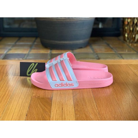 Size 8 Adidas Adilette Shower Slides "Pink White" - Picture 1 of 3
